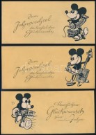 Cca 1930 3 Db Mickey Mouse Rajzfilm Figurával Ellátott Német NyelvÅ± újévi... - Unclassified