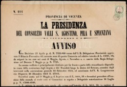 1855 Vicenza, Olasz NyelvÅ± Hirdetmény 3c Hirdetménybélyeggel / Vicenza Italian Poster With 3c... - Sin Clasificación