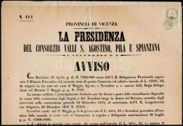 1855 Vicenza, Olasz NyelvÅ± Hirdetmény 3c Hirdetménybélyeggel / Vicenza Italian Poster With 3c... - Zonder Classificatie