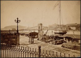 Cca 1880 Budapest, Lánchíd A Rakparttal. NagyméretÅ± Papírkép Fotó /... - Otros & Sin Clasificación