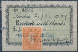 Nagy Britannia 1949 Kisalakú Nyugta 2P Postabélyeggel / 2P Postage Stamp On Receipt - Non Classés