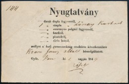 1849 Nyugtatvány Beszolgáltatott FegyverrÅ‘l / Receipt Of Turned In Gun. - Non Classés