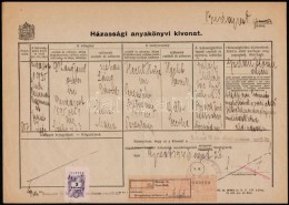 1946 Szeptember. Házassági Anyakönyvi Kivonat 3Ft Illetékbélyeggel + 6Ft... - Non Classés