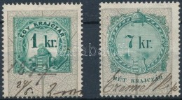 1891 1kr + 7kr Nagy Foltokkal A Korona, Címer Felett / Green Colour Spots - Non Classés