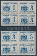 1914 Zombor Városi Illetékbélyeg 2 Db Négyestömb / 2 Blocks Of 4 (1f-3f, 3f-5f) - Sin Clasificación