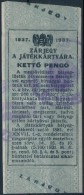 1937 2P Kártyajegy, Kártya-zárjegy (Hodobay 34.) / 2p Card Tax-stamp - Unclassified