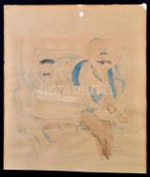 Végh Gusztáv (1889-1937): Párizs, Metróban. Akvarell-ceruza, Papír, Jelzett,... - Otros & Sin Clasificación
