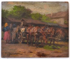 Pállya Celesztin (1864-1948): Kipakolás A Piacon. Olaj, Falemez, Jelzett, 12×14,5 Cm - Autres & Non Classés