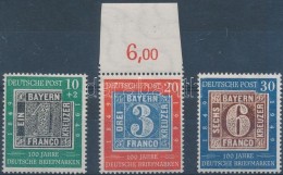 ** 1949 100 éves A Német Bélyeg Benne 20 Pf Lemezhibával Mi 113-114 II + 115 - Other & Unclassified