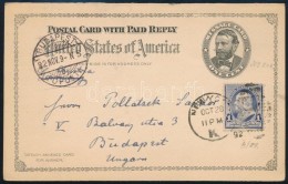 1892 KétszínÅ± Válaszos LevelezÅ‘lap New Yorkból Budapestre / PS-reply Card From New... - Autres & Non Classés