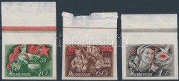 ** 1952 Május 1. (III.) ívszéli Vágott Sor (13.000) / Mi 1244-1246 Imperforate Margin... - Autres & Non Classés