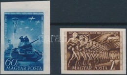 ** 1951 A Néphadsereg Napja (I.) Vágott Sor (10.000) / Mi 1199-1200 Imperforate Set - Otros & Sin Clasificación