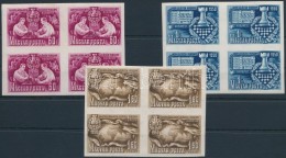 ** 1950 Sakk (I.) Vágott Négyestömbök (45.000) / Mi 1092-1094 Imperforate Blocks Of 4 - Other & Unclassified