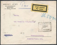 1926 (16.díjszabás) Ajánlott Légi Levél Isztambulba / Registered Airmail Cover... - Andere & Zonder Classificatie