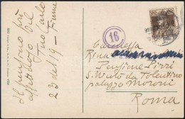 Fiume 1919 Károly 20f Képeslapon Rómába / Mi 27 On Postcard To Rome. - Autres & Non Classés