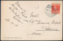 Fiume 1919 Károly 10f Képeslapon Olaszországba / Mi 26on Postcard To Italy. Signed: Bodor - Autres & Non Classés