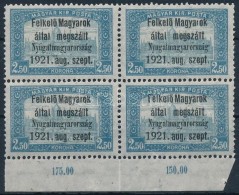 ** Nyugat-Magyarország I. 1921 2,5K ívszéli Négyestömb (36.000) / Mi 9 Margin... - Autres & Non Classés