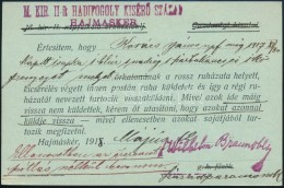 1918 Értesítés / Notification 'M.KIR. II-ik HADIFOGOLY KÍSÉRÅ SZÁZAD... - Other & Unclassified