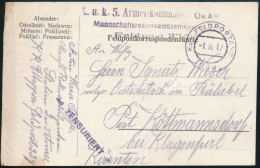 1917 Tábori Posta LevelezÅ‘lap / Field Postcard 'K.u.k. 5. Armeekommando Mannschaftsrekonvaleszentenstation'... - Autres & Non Classés