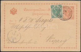 1891 2 Kr Díjjegyes LevelezÅ‘lap 3kr Díjkiegészítéssel Lipcsébe /  2kr... - Other & Unclassified