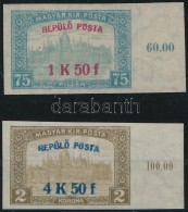 ** 1918 RepülÅ‘ Posta Vágott ívszéli Sor (60.000) / Mi 210-211 Imperforate Margin Set - Otros & Sin Clasificación