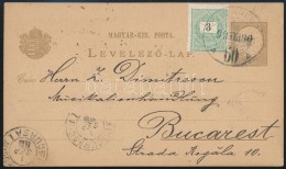 1899 2kr Díjjegyes LevelezÅ‘lap 3kr Díjkiegészítéssel Bukarestbe / PS-card With... - Autres & Non Classés