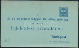 1897 2kr Használatlan Díjjegyes RendÅ‘rségi KijelentÅ‘ Lap Kék Színben,... - Autres & Non Classés