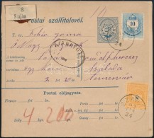 1892 8kr + 10kr Postai Szállítólevélen / On Parcel Card 'SZAJÁN' -... - Autres & Non Classés