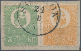 1871 KÅ‘nyomat 3kr - Legritkább Típus + 2kr Kivágáson / Mi 1-2 On Piece - Autres & Non Classés