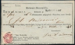 1865 Retour Recepisse 5kr Bérmentesítéssel 'KARLSTADT' - Autres & Non Classés