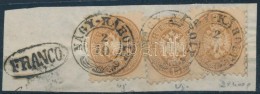 1864 3 X 15kr Kivágáson, KettÅ‘ Bélyegen Vízjelrészlet, Ritka! / 2 Stamps With... - Autres & Non Classés