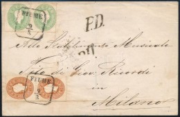 1863 2 X 3kr + 10kr Pár / Pair Levélen Olaszországba / On Cover To Italy 'FIUME' - Milano - Autres & Non Classés