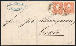 1861 2 X 5kr Levélen / On Cover ,,WARASDIN' - Piros / Red ,,GRAZ' - Autres & Non Classés