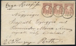 1858 10kr I. Hármascsík Levélen / Stripe Of 3 On Cover 'OROSHÁZA' - Pesth - Other & Unclassified