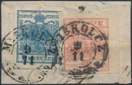 1850 9kr + 3kr (nagy ívszéllel / Large Margin) Kivágáson / On Cutting 'MISKOLCZ' - Otros & Sin Clasificación