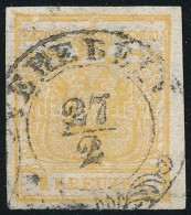 O 1850 1kr HP I. A Narancsokker / Orange Ochre ,,VEREBÉLY' Certificate: Steiner - Other & Unclassified