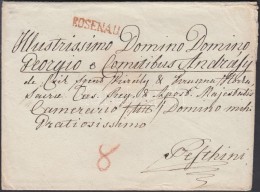 1830-1840 Portós Levél / Cover With Postage Due Piros / Red 'ROSENAU' - Pesth - Altri & Non Classificati