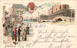 T2 1899 Venice, Venezia; Ponte Rialto, Palazzo Ducale / Bridge, Palace. Müller & Trüb No. 86. Floral... - Sin Clasificación