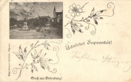 T2/T3 Sopron, Oedenburg; Széchenyi Szobor, Hagenauer György Floral Képeslapja  (EK) - Sin Clasificación