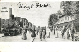 T4 Feled, Veladin, Jesenské; Vasútállomás GÅ‘zmozdonnyal / Railway Station, Locomotive... - Sin Clasificación