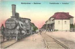 * T1/T2 Károlyváros, Karlovac; Kolodvor / Bahnhof / Vasútállomás GÅ‘zmozdonnyal... - Sin Clasificación