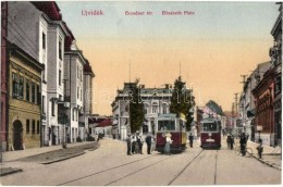 ** T1/T2 Újvidék, Novi Sad; Erzsébet Tér, Villamosok / Elisabeth Platz / Square, Trams - Sin Clasificación