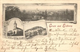 T2 1899 Erdberg (Poysdorf); Schule, Kirche. Pateisky-Feldsberg / Panorama View, School, Church, Restaurant. Floral... - Unclassified