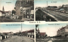 T2 Kedzierzyn, Kandrzin; Kirchstrasse, Bahnhof, Volksschule, Blick Von Der Eisenbahnbrücke, Colonialwaren Hugo... - Non Classés