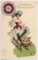 ** T1 Monte Carlo, Souvenir De Roulette; Gently Erotic Lady On Pig. Artist Atelier H. Guggenheim & Co. No.... - Unclassified