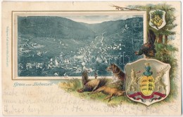 T2/T3 Bad Liebenzell, Carl Schonwalter, Cannstatt. Hunting Dogs With Coat Of Arms, Emb. Litho (small Tear) - Non Classés