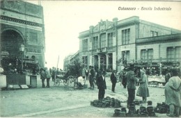 ** T1/T2 Catanzaro, Scuola Industriale. Cart. V. Asturi E Figli / Street View With Industrial School, Market, Shop... - Unclassified