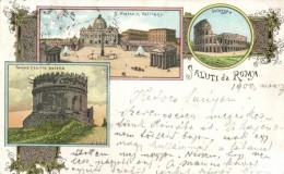 T2 Rome, Roma; S. Pietro In Vaticano, Colosseo, Tomba Cecilia Metella / Church, Colosseum, Tomb, Art Nouveau Litho - Non Classés