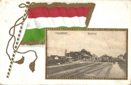 T2/T3 Pragersko, Pragerhof; Bahnhof. Verlag Amalie Churfürst / Railway Station. Hungarian Flag, Golden Emb.... - Sin Clasificación