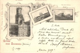 T2 1899 Buchach, Buczacz; Rathaus, Basilianer Kirche, Alte Schloss. Verlag Von B. Müller / Town Hall, Church,... - Sin Clasificación